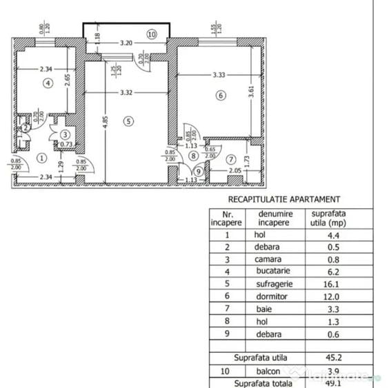 Apartament cu 2 camere semidecomandat în Nord