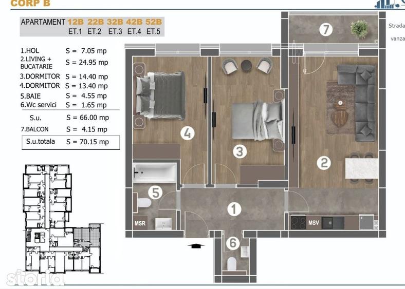 Apartament cu 3 camere în Metalurgiei