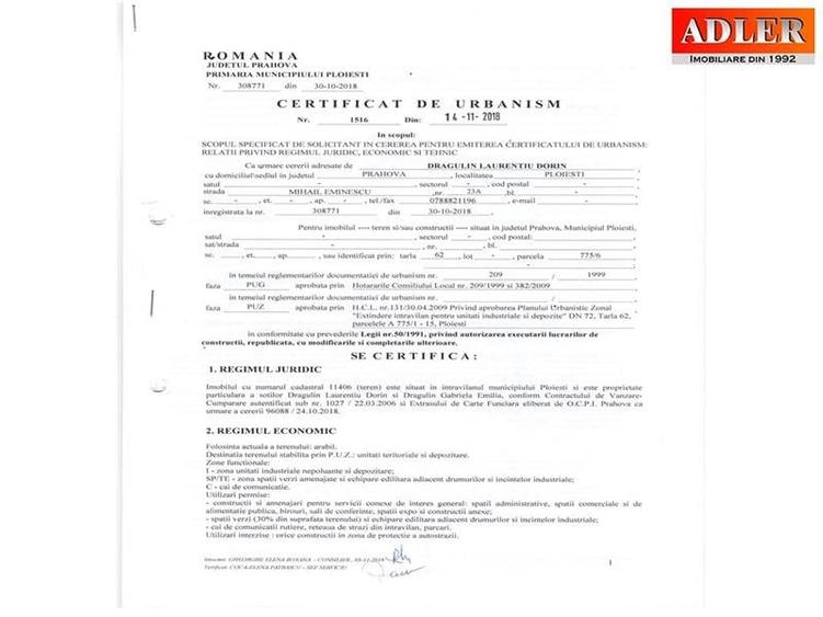 Teren Construcții intravilan de 10000 mp, în Exterior Vest