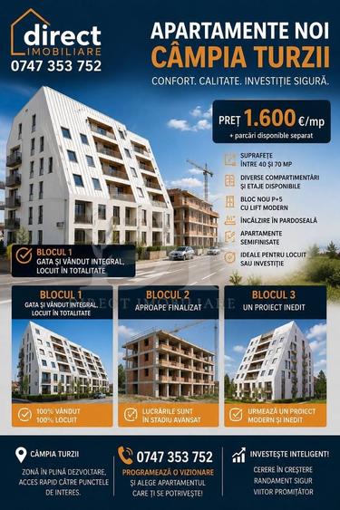 Apartament cu 3 camere semidecomandat în Est