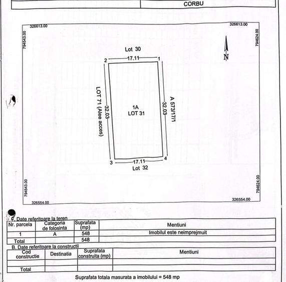 Teren Construcții intravilan de 548 mp, în Corbu