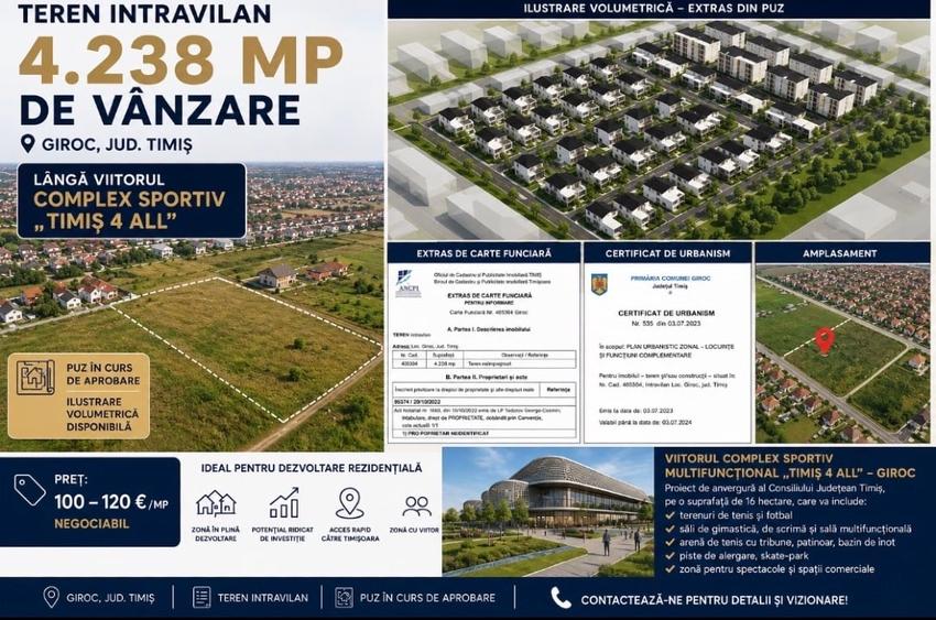 Teren Construcții intravilan de 4238 mp, în Giroc