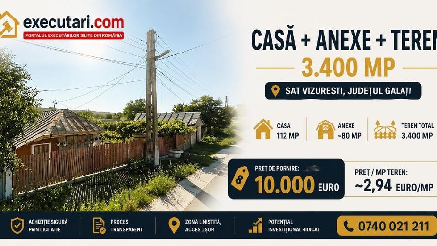 Casă individuală cu 4 camere cu Teren 3400 Mp în Buciumeni