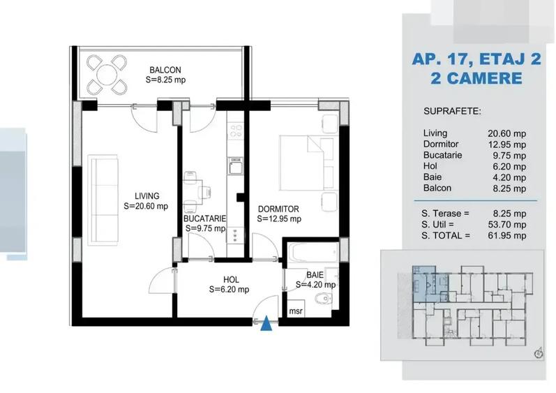 Apartament cu 2 camere decomandat în Titan