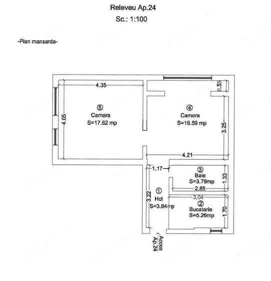 VAND APARTAMENT MANSARDA 2 camere, semidecomandat,46 m2 Girocului - 1