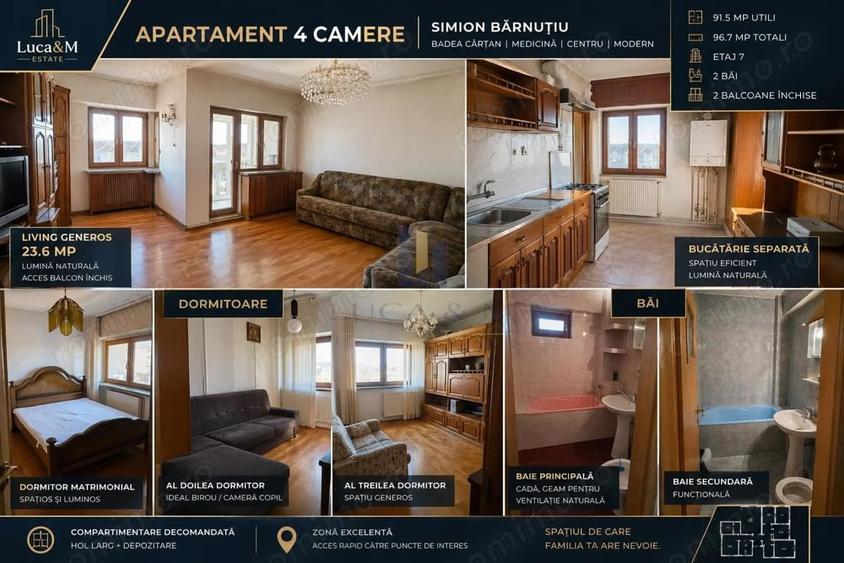 Apartament cu 4 camere decomandat în Simion Bărnuțiu