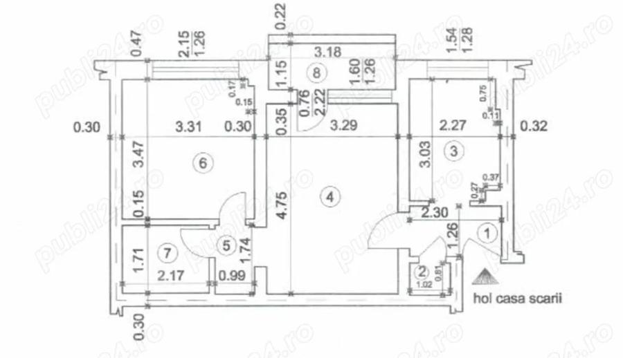 Apartament cu 2 camere semidecomandat în Sud