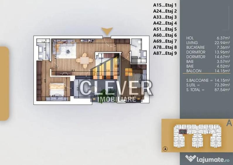 Apartament cu 3 camere decomandat în Titan