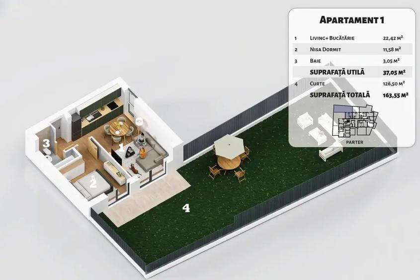 Apartament cu 2 camere decomandat în Titan