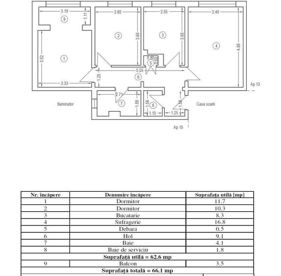 Apartament cu 2 camere decomandat în Central