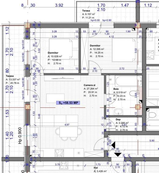 Apartament cu 3 camere semidecomandat în Central