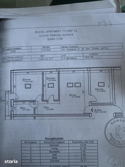 Apartament cu 3 camere în Florești