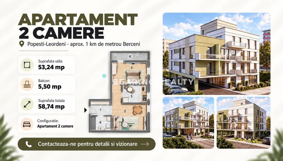 Apartament cu 2 camere semidecomandat în Est