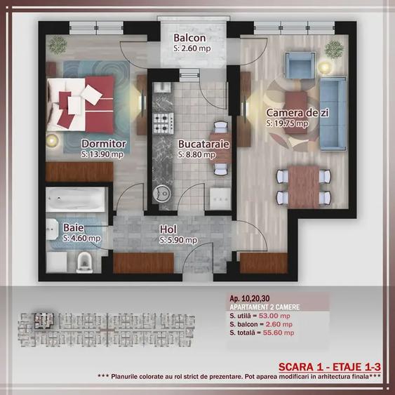 Apartament cu 2 camere decomandat în Titan