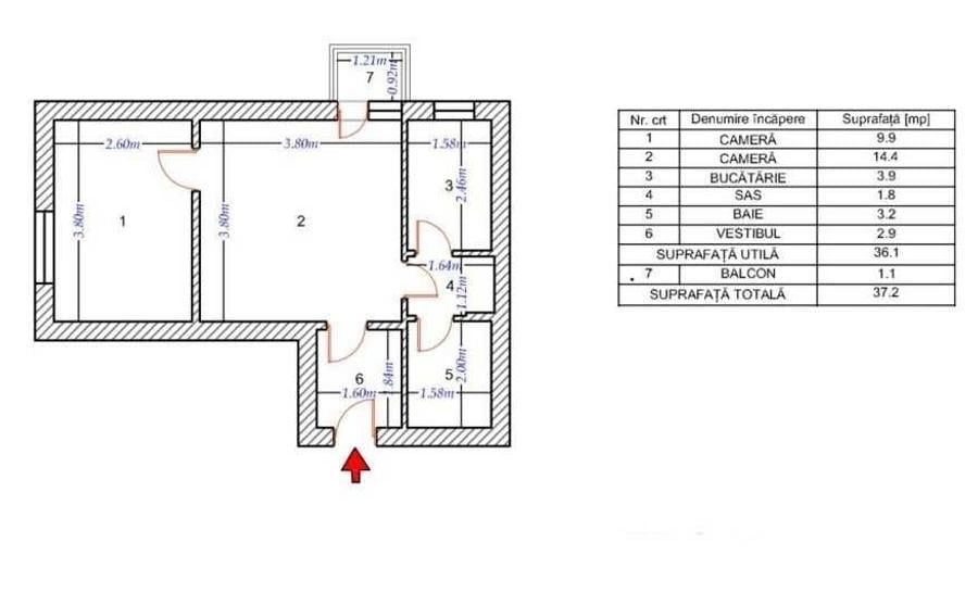 Apartament cu 2 camere semidecomandat în Olteniței