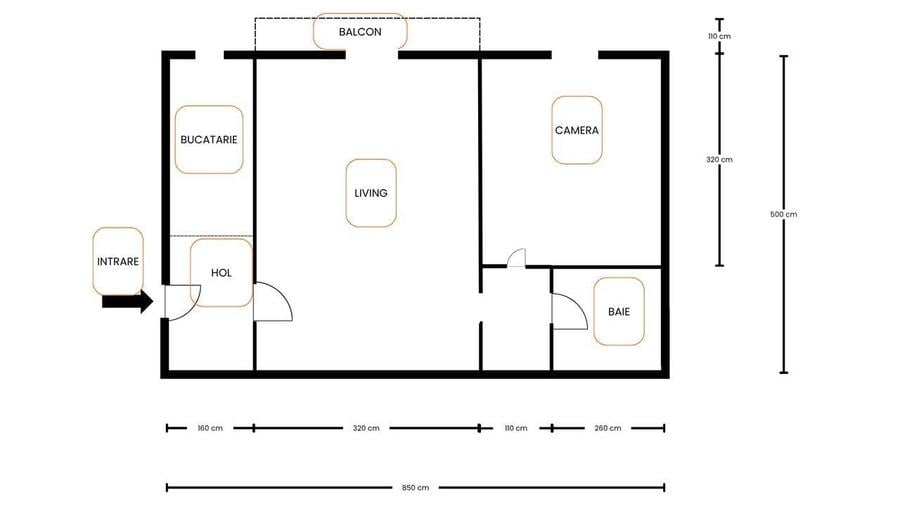 Apartament cu 2 camere semidecomandat în Central