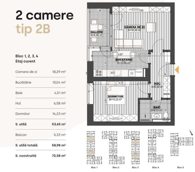 Apartament cu 2 camere decomandat în Jiului
