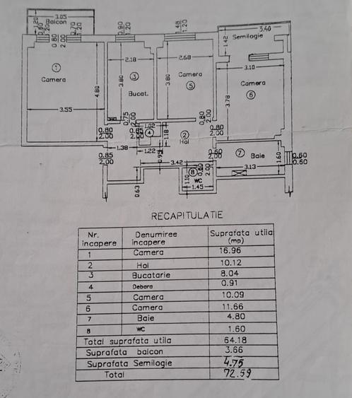 Etaj 3 - Apartament 3 camere decomandat - doua bai - doua balcoane - Dacia - 3