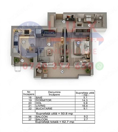 Apartament cu 2 camere decomandat în Babadag