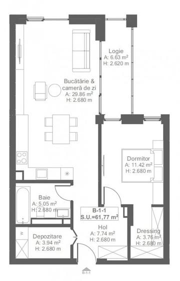 Apartament cu 2 camere decomandat în Cetății