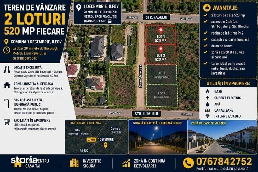 Teren de 520 mp, în 1 Decembrie