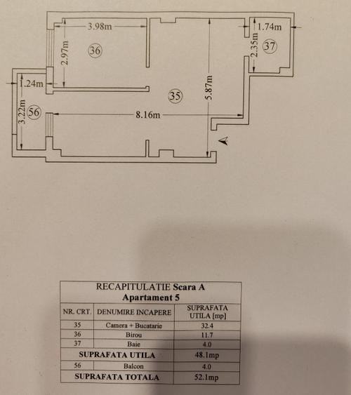 Apartament cu 2 camere semidecomandat în Cug