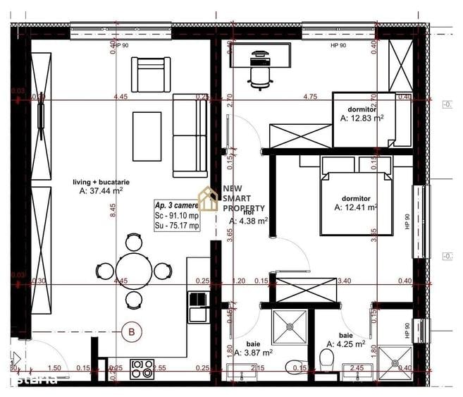 Apartament cu 3 camere în Central