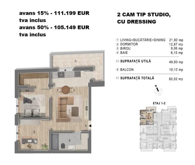Apartament cu 3 camere în Central