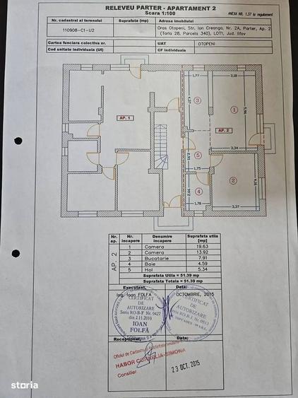 Apartament cu 2 camere decomandat în Odăile