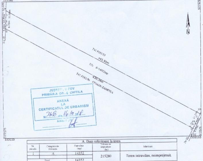 Teren Construcții intravilan de 14352 mp, în Nord-Vest