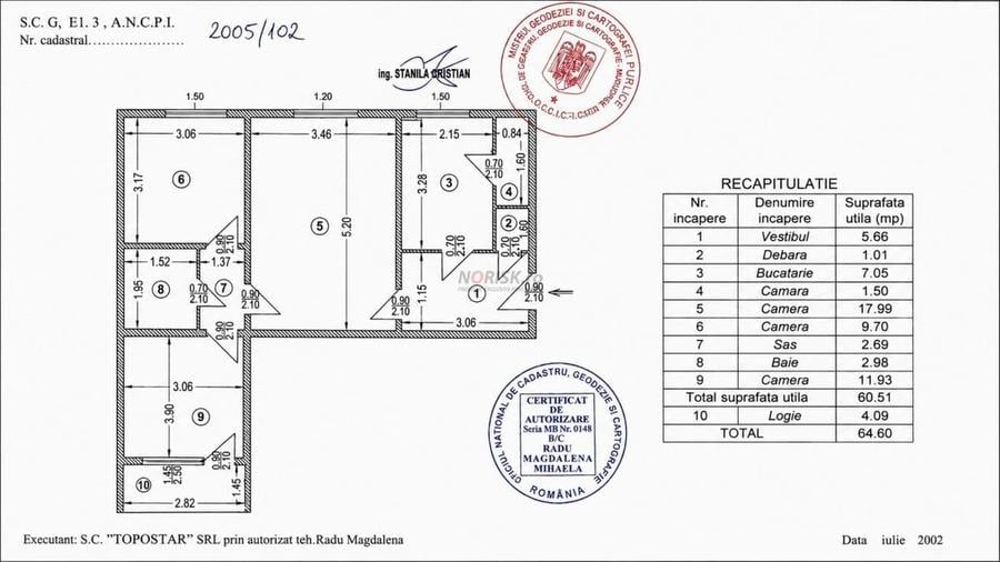 Brancoveanu ap 3 camere semidecomandat, etaj 3, 65 m2 - 1
