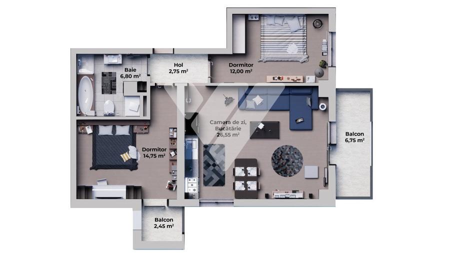 Apartament cu 3 camere decomandat în Periferie