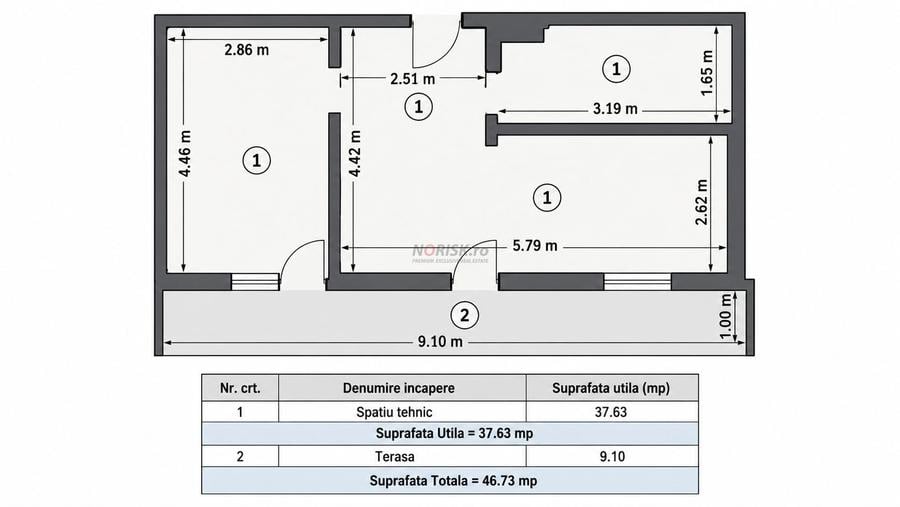 2 Camere | 38 mp + Balcon 9 mp | Bloc 2017 | Ozana - 7