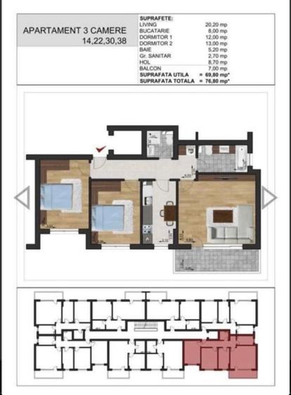 Apartament cu 3 camere decomandat, mobilat în Central