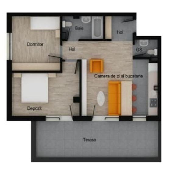 Apartament 3 camere, 2 bai, 58 mp utili, terasa 19 mp, garaj, boxa - 1