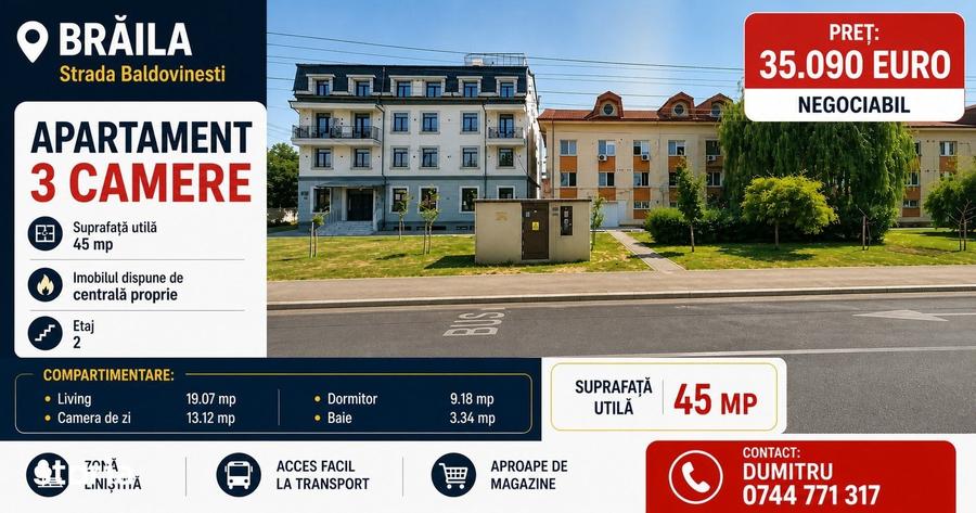 Apartament cu 3 camere în Nord