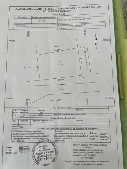 Teren de 849 mp, în Comana