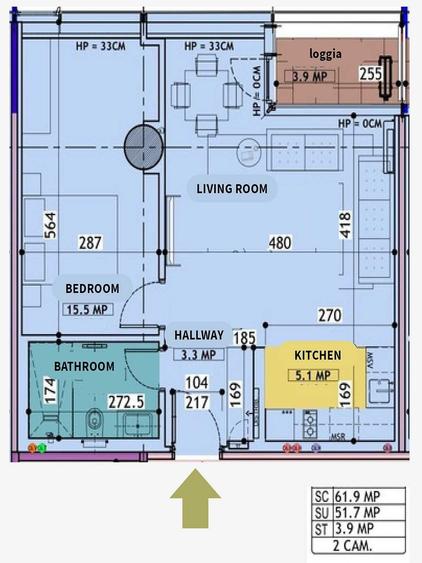 Apartament cu 2 camere semidecomandat în Central