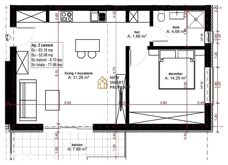 Apartament cu 2 camere în Oncea