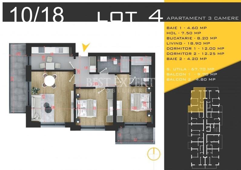 Apartament cu 3 camere decomandat în Glina