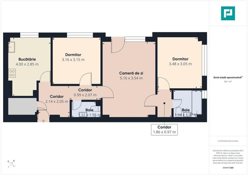 Apartament cu 3 camere, mobilat în Central