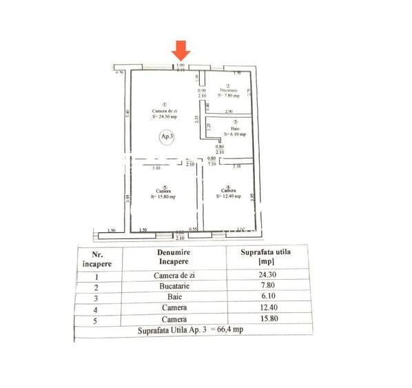 Apartament cu 3 camere în Central
