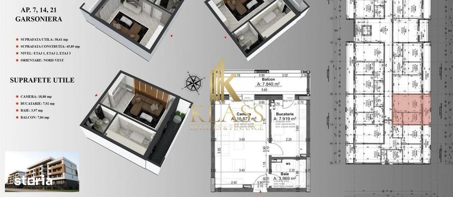 Apartament 2 camere, 63 mp, etaj 1, bloc nou, centrala, parcare, zona - 6