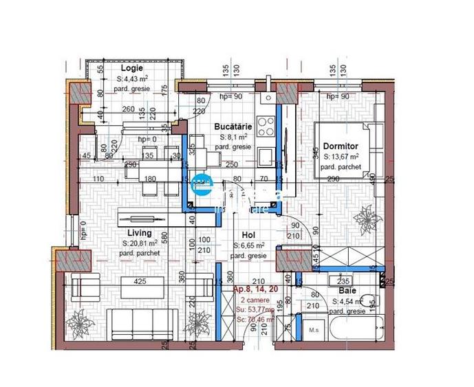 Apartament cu 2 camere decomandat în Aeroport