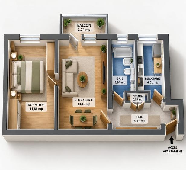 Apartament cu 2 camere în Tomis Nord