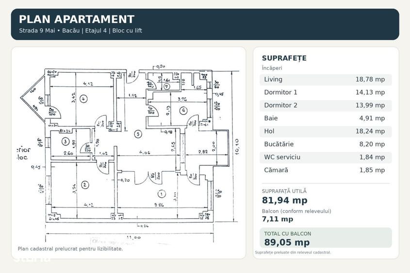 Apartament cu 3 camere în 9 Mai