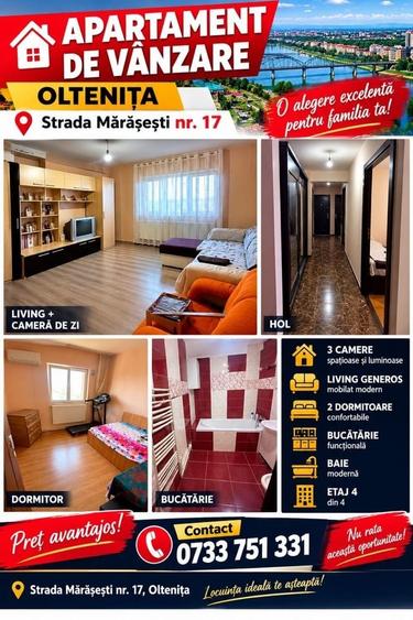 Apartament cu 3 camere decomandat în Central