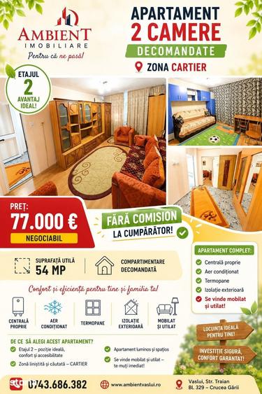 Apartament cu 2 camere decomandat în Central