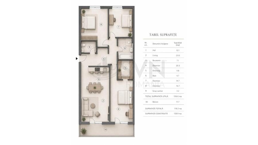 Apartament cu 4 camere decomandat, mobilat în Timpuri Noi