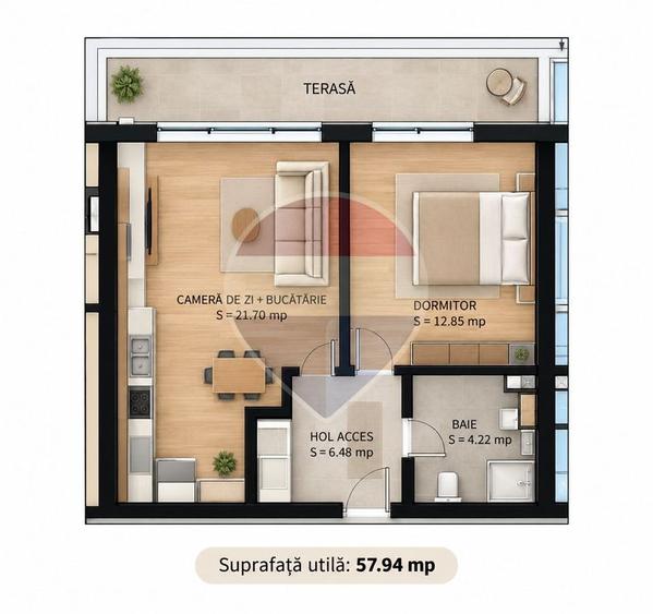 Apartament cu 2 camere în Central